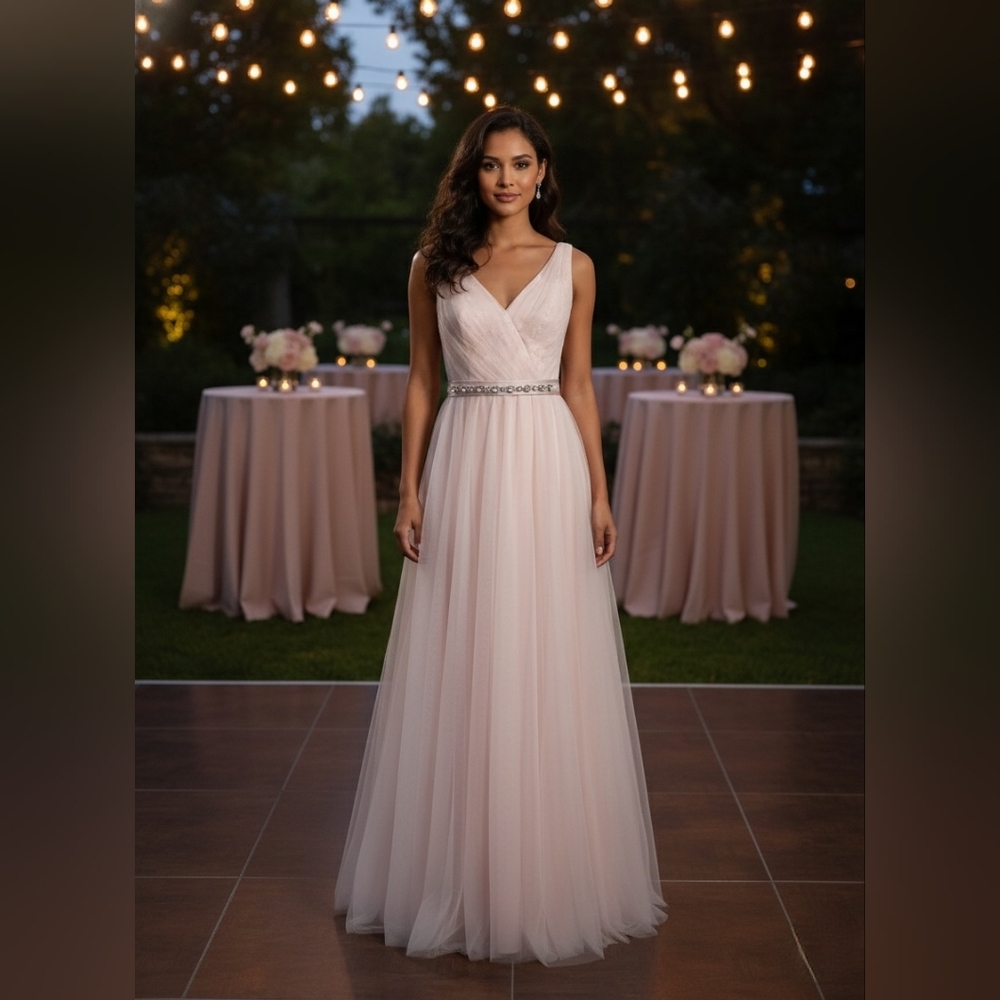 White by Vera Wang Tulle Lace Bridesmaid Prom Formal Gown Blush Pink Size 4